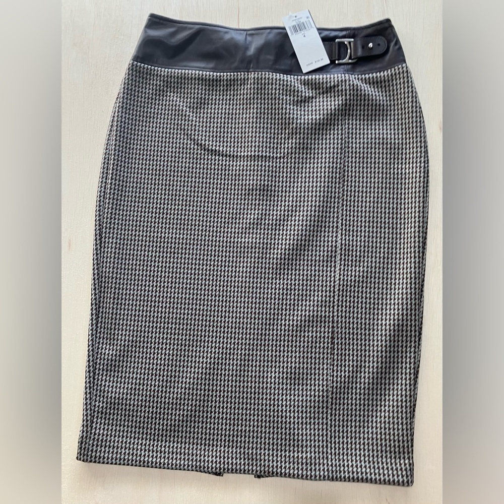 Lauren Ralph Lauren Women’s Skirt Faux Leather Trim Houndstooth Size 4 NWT